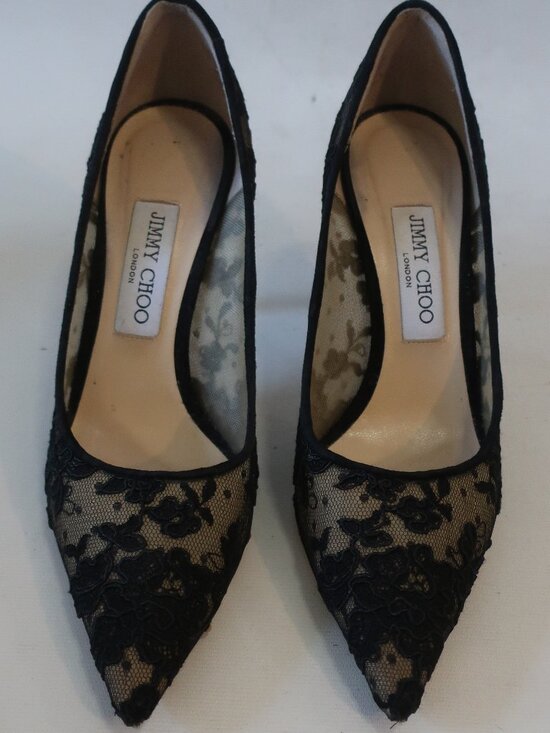 Jimmy Choo Shoes - Women Jimmy Choo Black, Nude Lace High Heel Pumps 38  EU/US 8